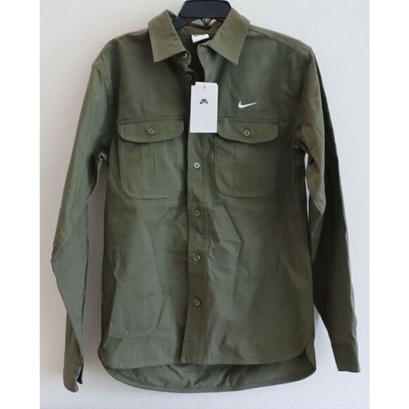 Nike SB DQ6287 Unisex Sz XS Olive Green Woven Skate L/S Button-Up Shirt - Picture 3 of 9